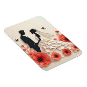 Bruid en bruidegom papier kunst met bloemen magneet (Rechterzijde)