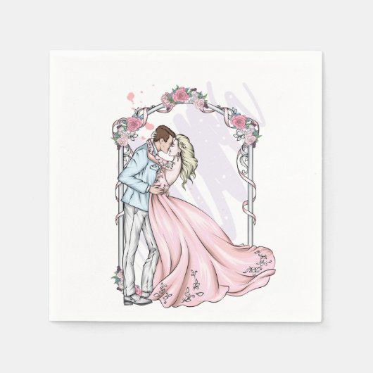 Bruid en bruidegom papieren servetten (Voorkant)