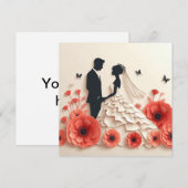 Bruid en bruidegom papierkunst met bloemen kaart (Voorkant / Achterkant)
