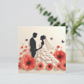 Bruid en bruidegom papierkunst met bloemen kaart (Staand voorkant)