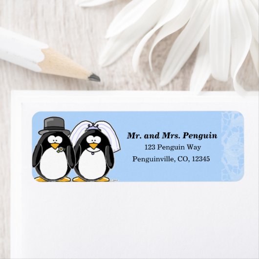 Bruid en bruidegom Penguin retour adreslabels Etiket (Insitu)