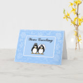 Bruid en bruidegom pinguïn Kaart (Gele Bloem)