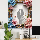 Bruid en Bruidegom Romantische Silhouet Liefde Poster (Thuiskantoor)