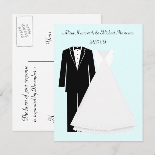 Bruid en bruidegom RSVP Briefkaart (Voorkant / Achterkant)