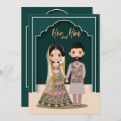 Bruid en bruidegom schattig stel Indiase cartoon Save The Date (Voorkant / Achterkant)