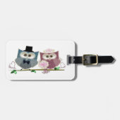 Bruid en bruidegom schattige Uilen Kunst Bagagelabel (Voorkant horizontaal)