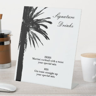 Bruid en bruidegom signature cocktail drankjes bru reclamebord met voetstuk