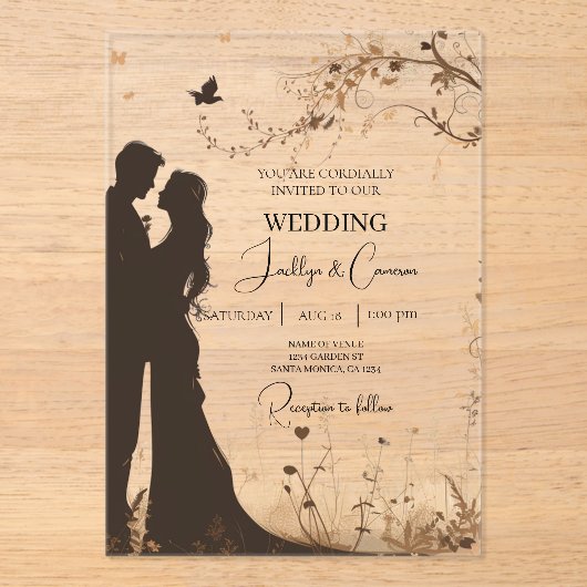 Bruid en bruidegom silhouet acryl uitnodigingen (Voorkant)