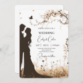 Bruid en bruidegom silhouet bruiloft uitnodiging (Voorkant / Achterkant)