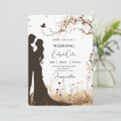 Bruid en bruidegom silhouet bruiloft uitnodiging (Staand voorkant)
