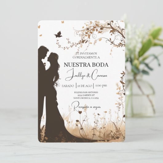 Bruid en bruidegom silhouet bruiloft uitnodiging (Staand voorkant)