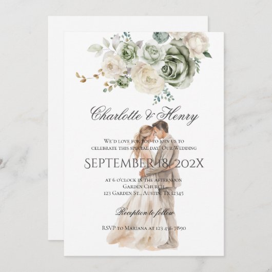 Bruid en bruidegom Silhouette Wedding Kaart (Voorkant / Achterkant)