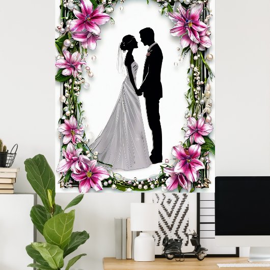 Bruid en bruidegom Silhouetten bruiloft ingelijst Poster (Thuiskantoor)