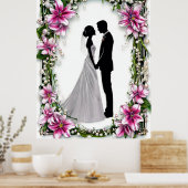 Bruid en Bruidegom Silhouetten getrouwd omlijst Poster (Keuken)