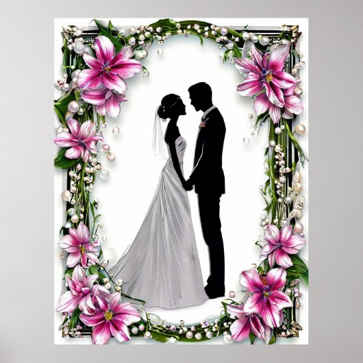 Bruid en Bruidegom Silhouetten getrouwd omlijst Poster (Voorkant)