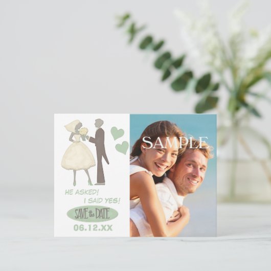 Bruid en bruidegom Sjabloon Save the Date Wedding Briefkaart (Staand voorkant)