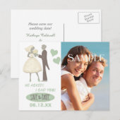 Bruid en bruidegom Sjabloon Save the Date Wedding Briefkaart (Voorkant / Achterkant)