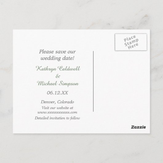 Bruid en bruidegom Sjabloon Save the Date Wedding Briefkaart (Achterkant)