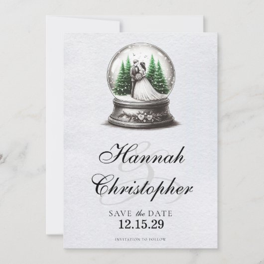 Bruid en bruidegom Snow Wereldbol Save The Date (Voorkant)