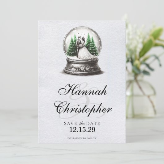 Bruid en bruidegom Snow Wereldbol Save The Date (Staand voorkant)