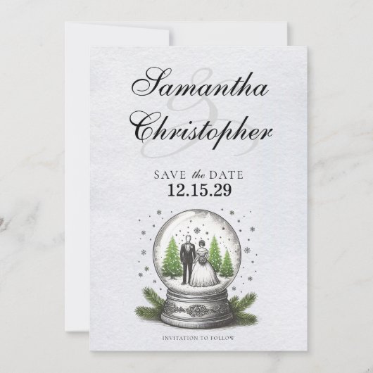 Bruid en bruidegom Snow Wereldbol Save The Date (Voorkant)
