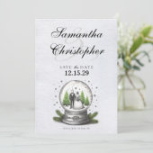 Bruid en bruidegom Snow Wereldbol Save The Date (Staand voorkant)