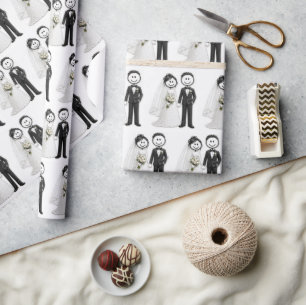 Bruid en Bruidegom Stickfiguren Cadeaupapier