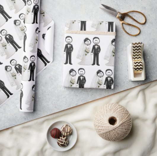 Bruid en Bruidegom Stickfiguren Cadeaupapier (Crafts)