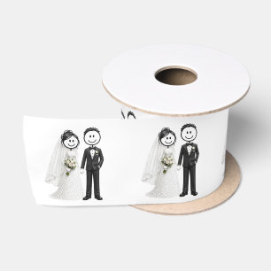 Bruid en Bruidegom Stickfiguren Satijnen Lint