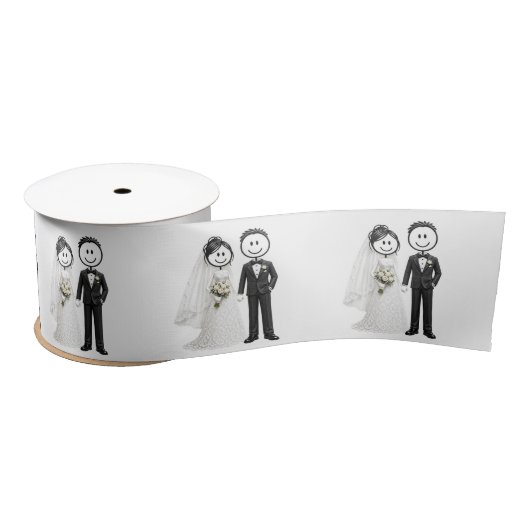 Bruid en Bruidegom Stickfiguren Satijnen Lint (Spoel)