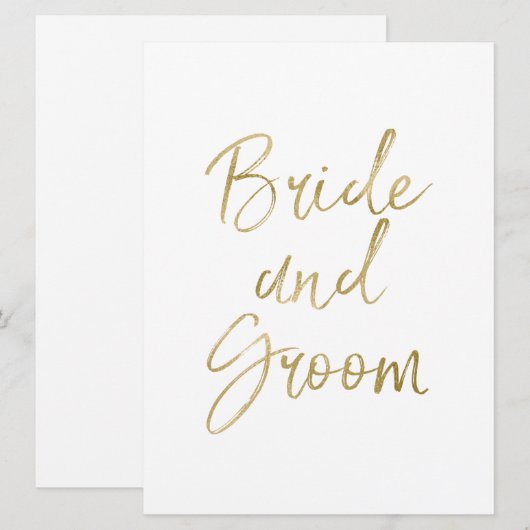 Bruid en Bruidegom Stoel Deur Borden Stijlvol Goud Kaart (Voorkant / Achterkant)