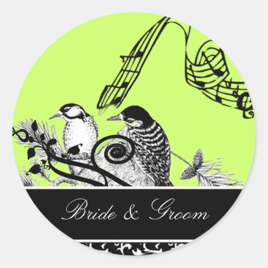Bruid en bruidegom Swirl &  Vogels Sticker (Voorkant)