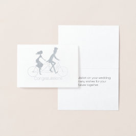 Bruid en bruidegom Tandem Riding Bike Wedding Kaar Folie Kaarten