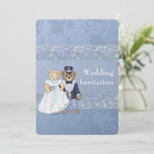 Bruid en bruidegom Teddy Bear bruiloft uitnodiging (Staand voorkant)