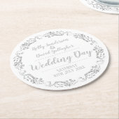 Bruid en bruidegom trouwdag receptie ronde kartonnen onderzetter (Gebogen)