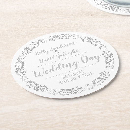 Bruid en bruidegom trouwdag receptie ronde kartonnen onderzetter (Gebogen)