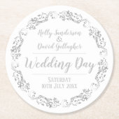 Bruid en bruidegom trouwdag receptie ronde kartonnen onderzetter (Voorkant)