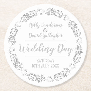 Bruid en bruidegom trouwdag receptie ronde kartonnen onderzetter