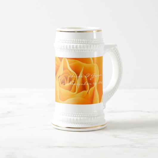 Bruid en bruidegom Trouwdatum Stein Oranje Rozen Bierpul (Voorkant rechts)