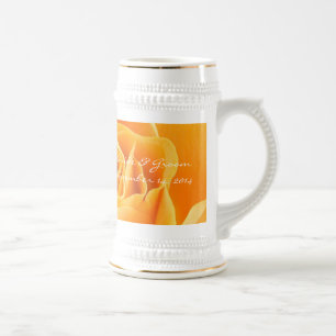 Bruid en bruidegom Trouwdatum Stein Oranje Rozen Bierpul