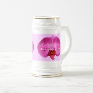 Bruid en bruidegom trouwdatum Stein Pink Orchid Bierpul