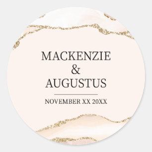 Bruid en Bruidegom Trouwfeest Ivoor Agate & Goud G Ronde Sticker