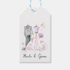 Bruid en bruidegom trouwjurk & pak cadeaulabel