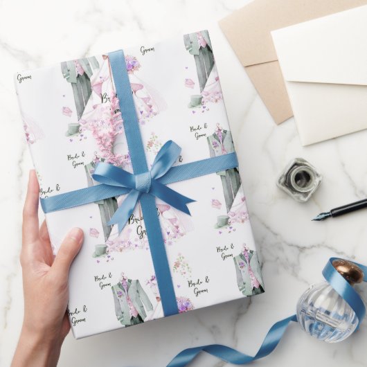 Bruid en bruidegom trouwjurk & pak cadeaupapier (Geschenken)