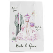 Bruid en bruidegom trouwjurk & pak medium cadeauzakje (Achterkant)