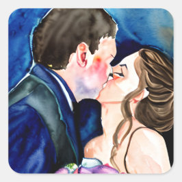Bruid en Bruidegom Trouwkus Vierkante Sticker