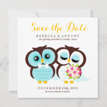 Bruid en Bruidegom Uil Trouwkaart Save the Date