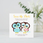 Bruid en Bruidegom Uilen Bruiloft Save the Date (Staand voorkant)