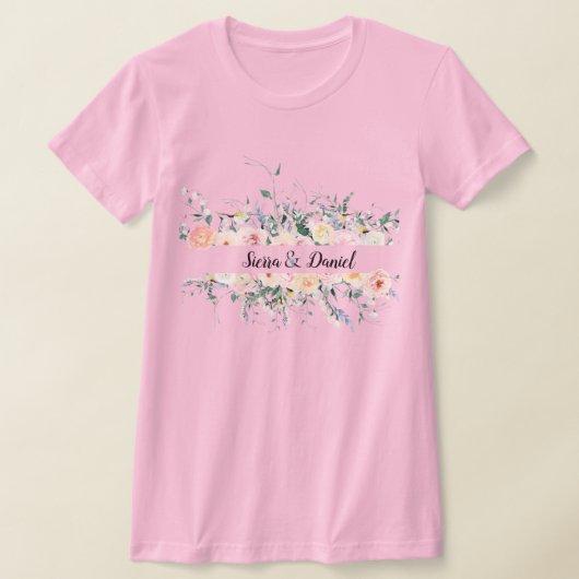 Bruid en bruidegom Waterverf Flowers Custom T-Shir T-shirt (Laagn)
