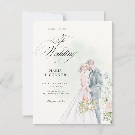 Bruid en bruidegom waterverf kaart (Voorkant)